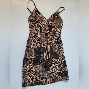 Urban Outfitters Imani Linen Blend Animal Print Tulip Mini Dress Size Size XS